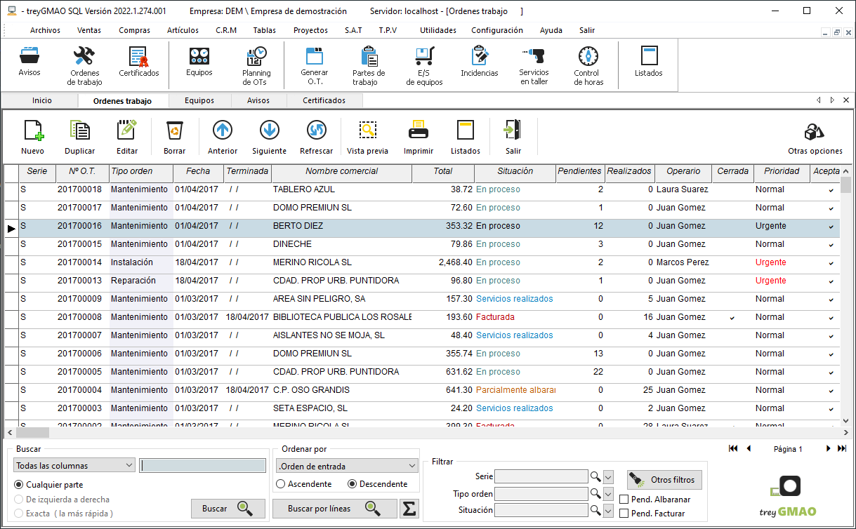 Software de mantenimiento de equipos e instalaciones