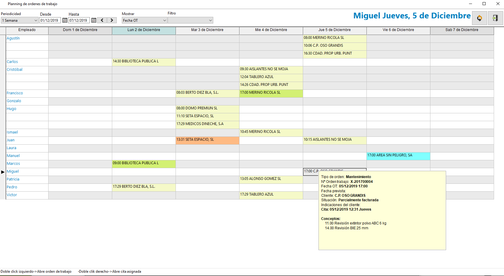 Planning Gestión ordenes de trabajo