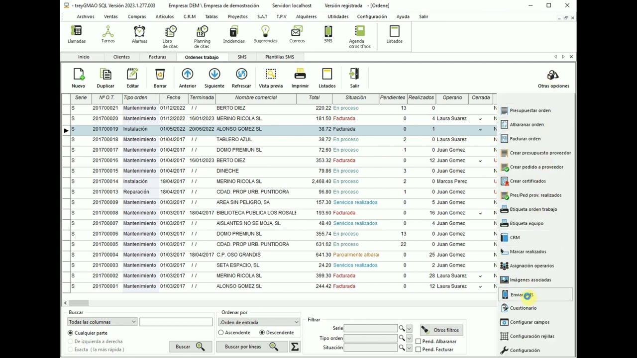 Vídeo del envío de SMS desde el ERP